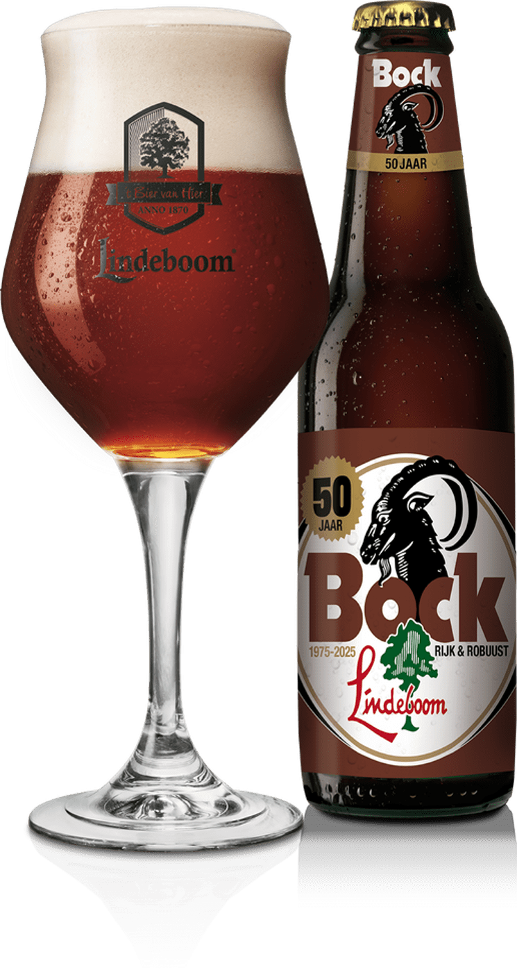 Lindeboom Bock Jubileum 50 jaar fles en glas